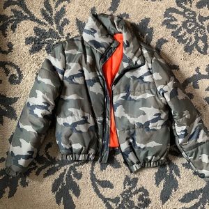 Camp print puffer coat